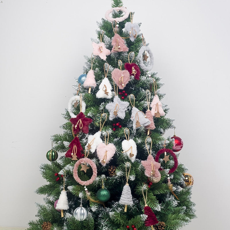 Plush Christmas Ornaments for a Cozy Pastel Tree Set