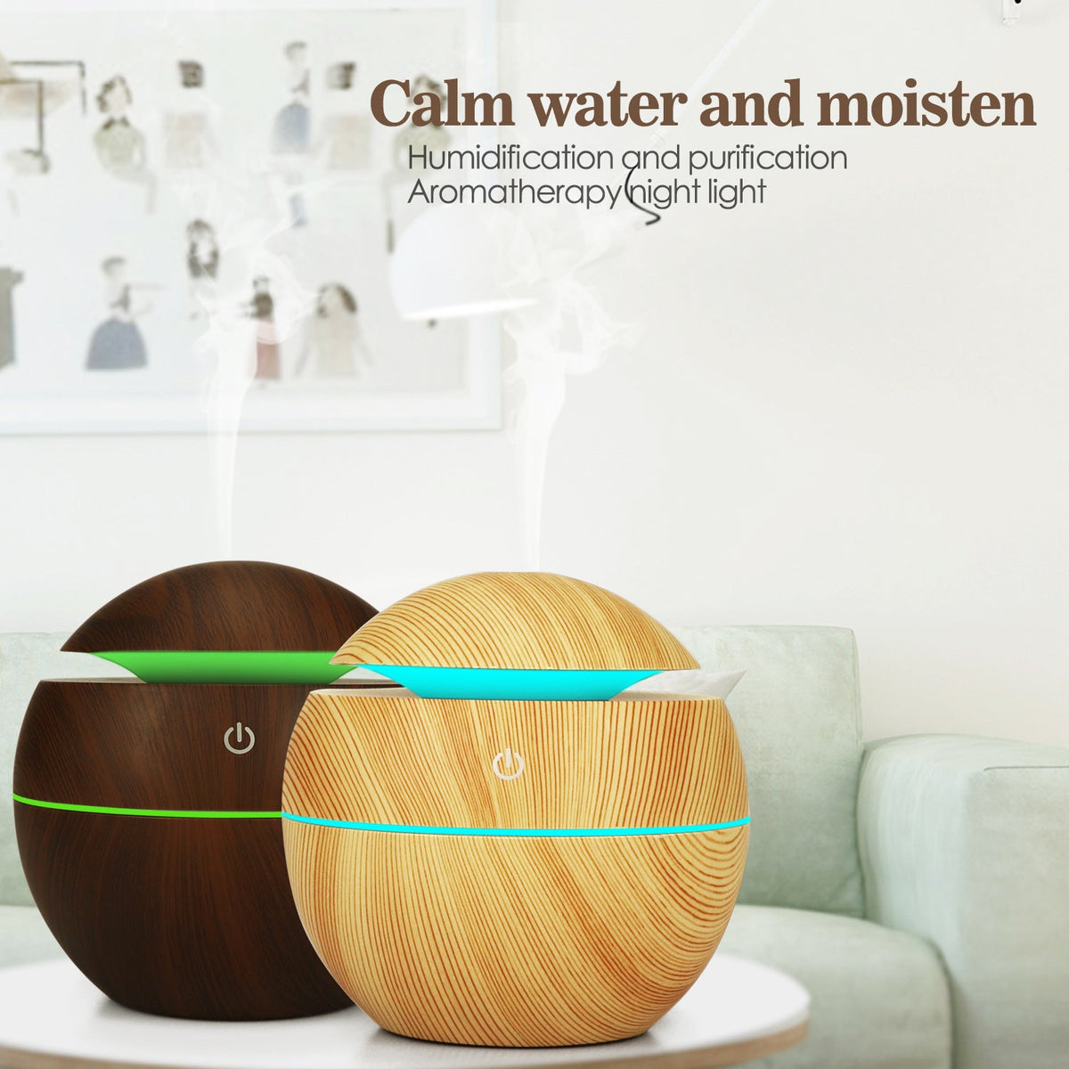 USB Aromatherapy Humidifier with Wood Grain Night Light