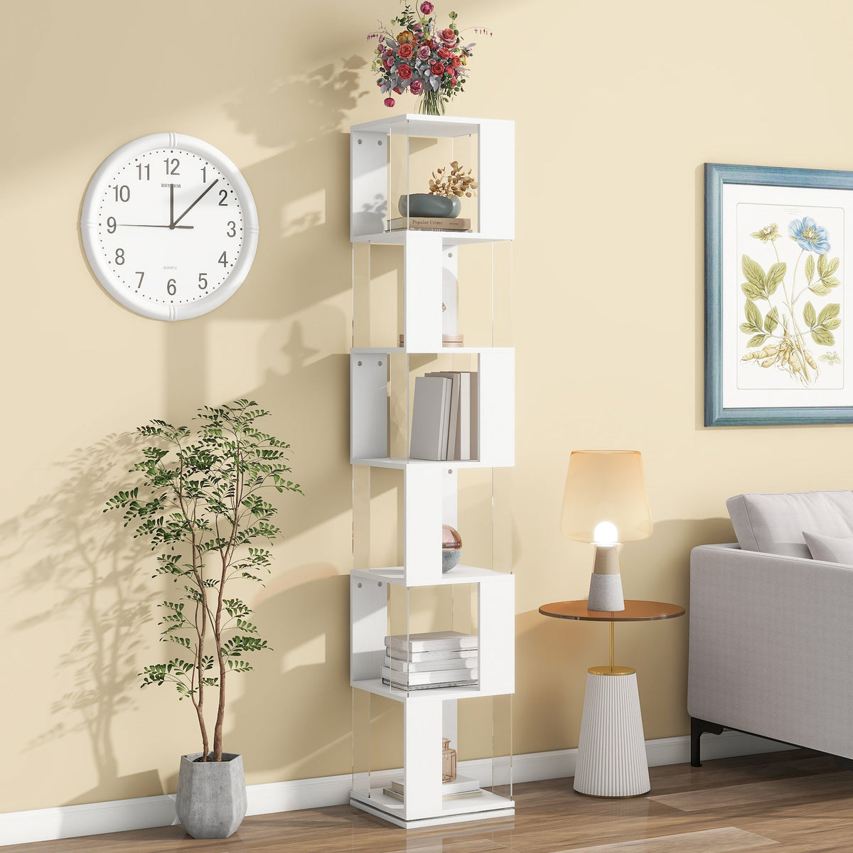 Rotating 6-Tier Bookshelf for Small Rooms and Study Desks