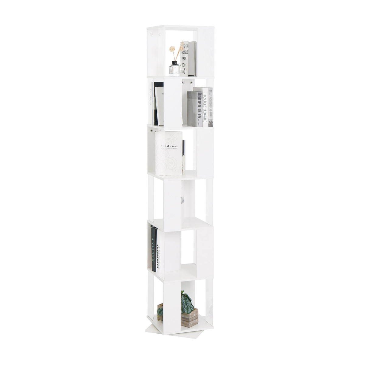 Rotating 6-Tier Bookshelf for Small Rooms and Study Desks