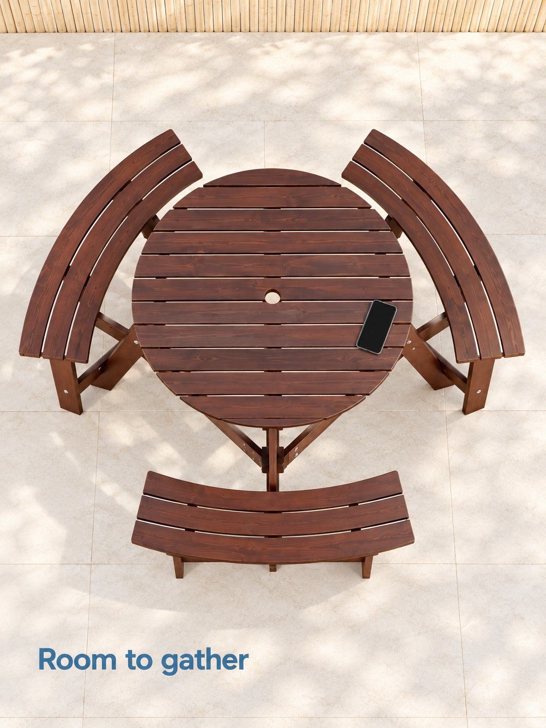 6-Person Circular Wooden Picnic Table with Umbrella Hole