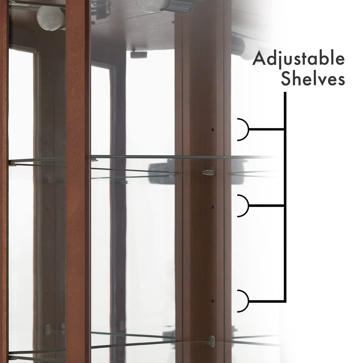 Walnut Corner Curio Cabinet with Light and Mirror