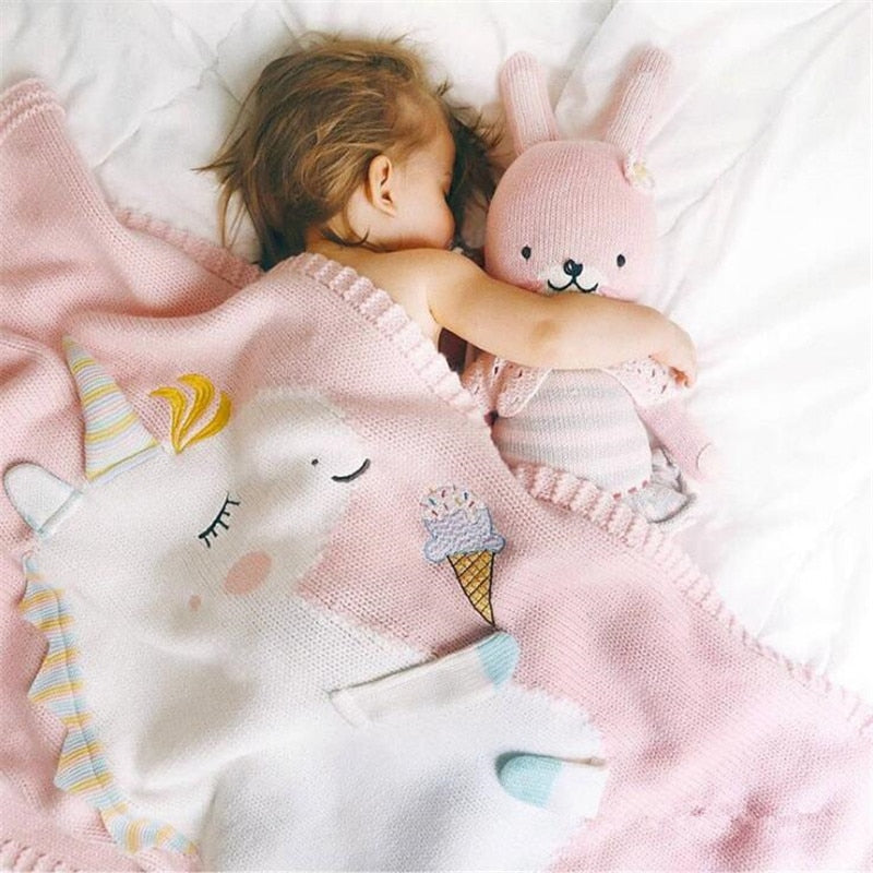 60x120cm Knitted Unicorn Baby Blanket for Cozy Naps