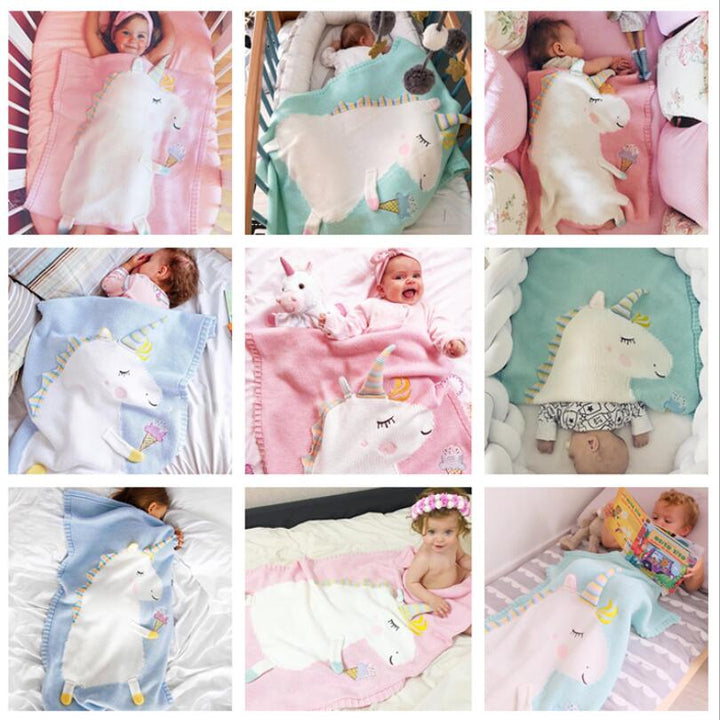 60x120cm Knitted Unicorn Baby Blanket for Cozy Naps