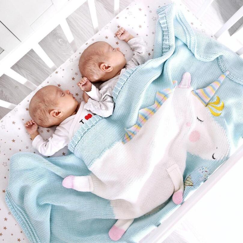 60x120cm Knitted Unicorn Baby Blanket for Cozy Naps