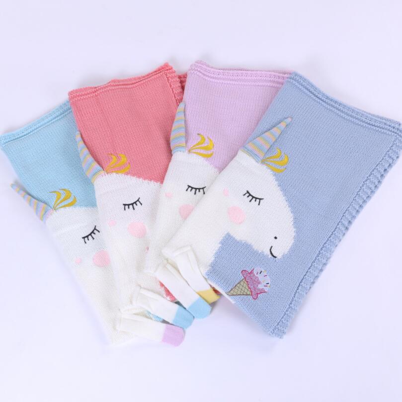 60x120cm Knitted Unicorn Baby Blanket for Cozy Naps