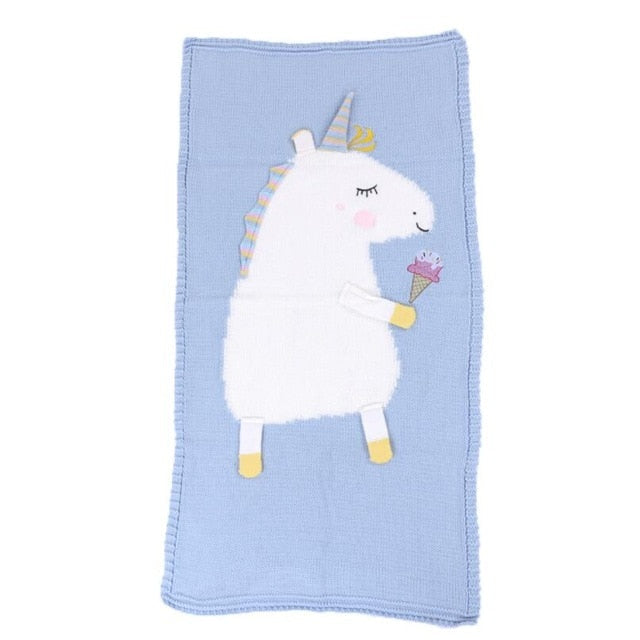 60x120cm Knitted Unicorn Baby Blanket for Cozy Naps