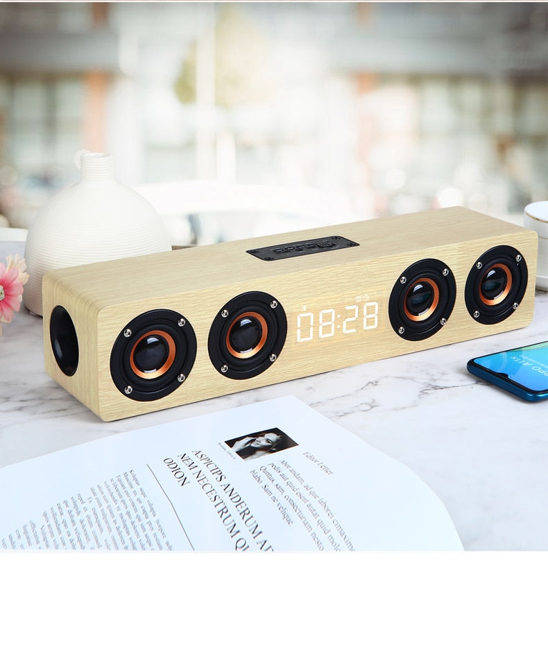 Wooden Bluetooth Speaker with Alarm Clock — Premium Sound
