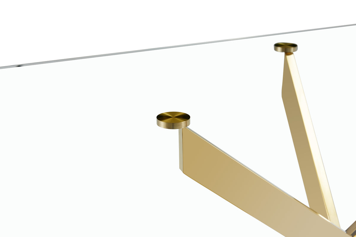 Clear Glass Dining Table with Gold X-Base