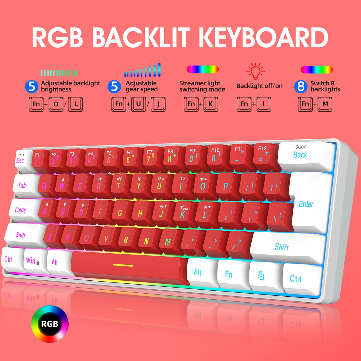 61-Key Compact RGB Gaming Keyboard for Small Desks