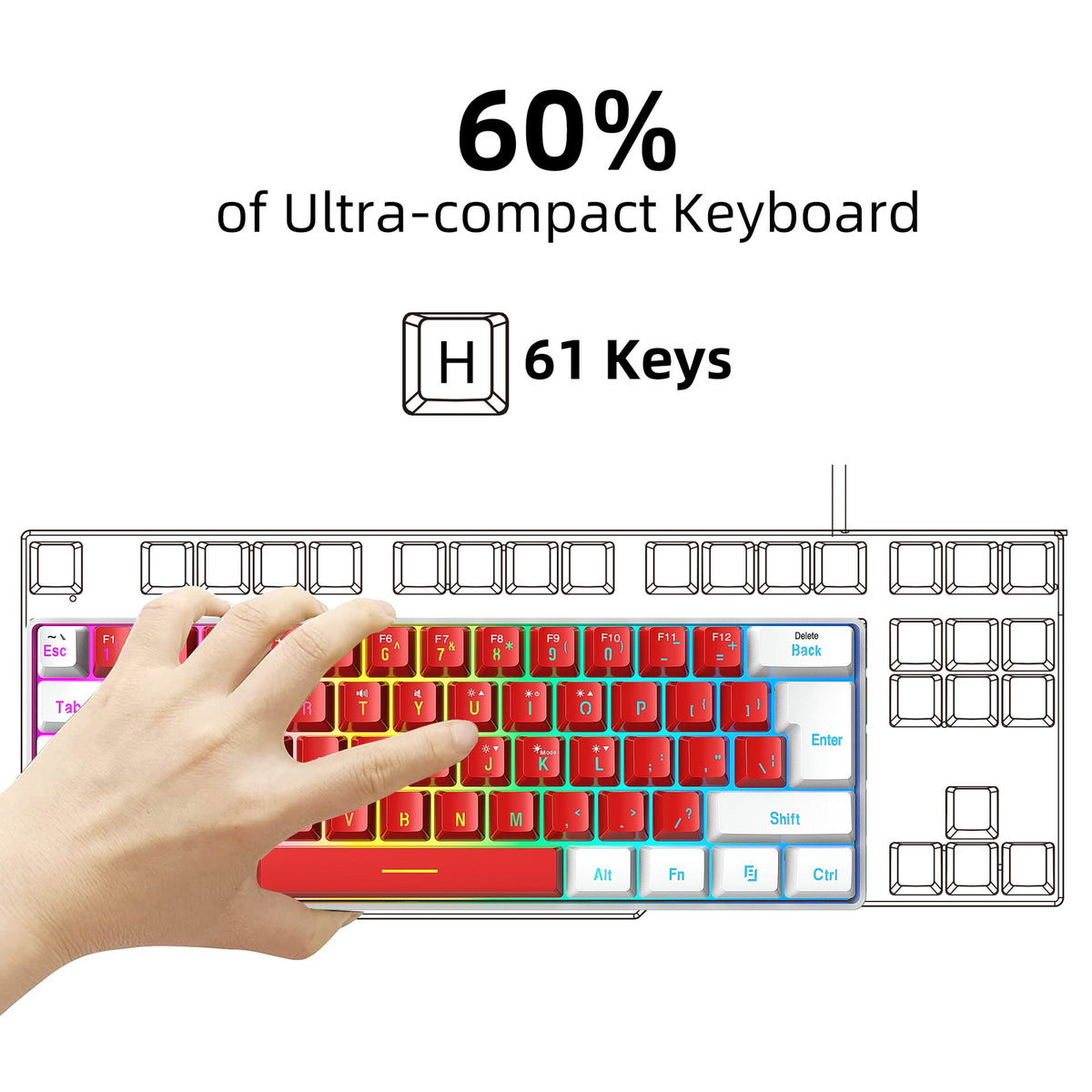 61-Key Compact RGB Gaming Keyboard for Small Desks