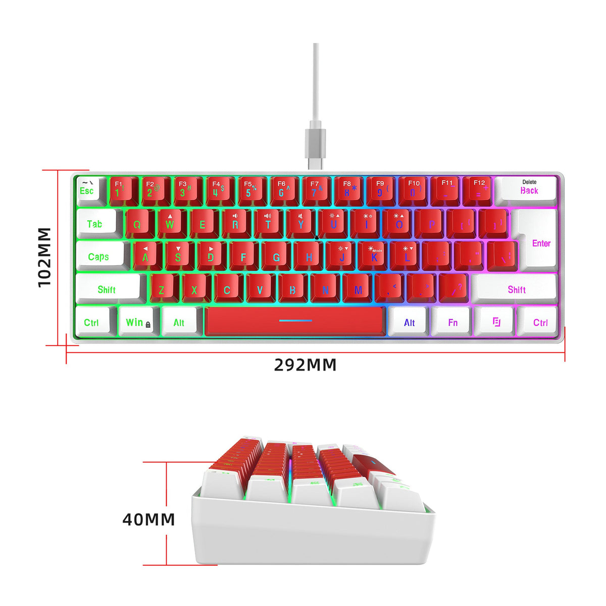 61-Key Compact RGB Gaming Keyboard for Small Desks