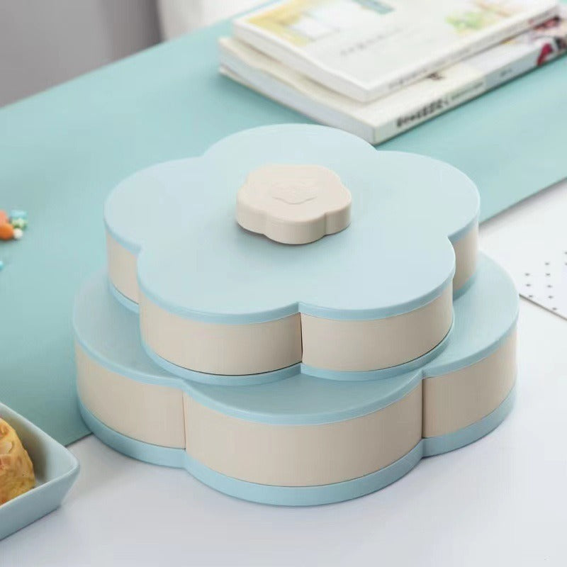 Lotus Rotating Dry Fruit Tray with Lid for Party Snacks