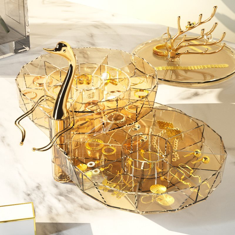 Swan Jewelry Organizer Box: Tiered Storage for Rings