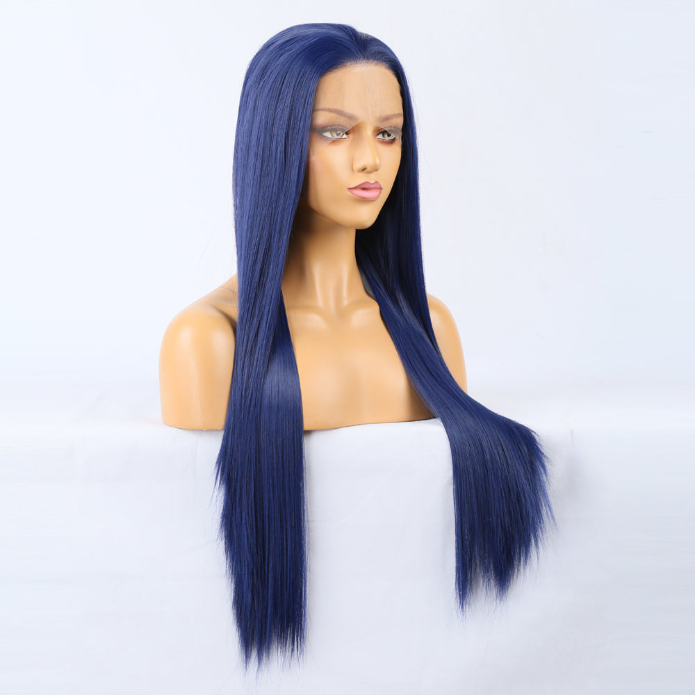 Straight Lace Front Wig – Long Navy Blue Human Hair