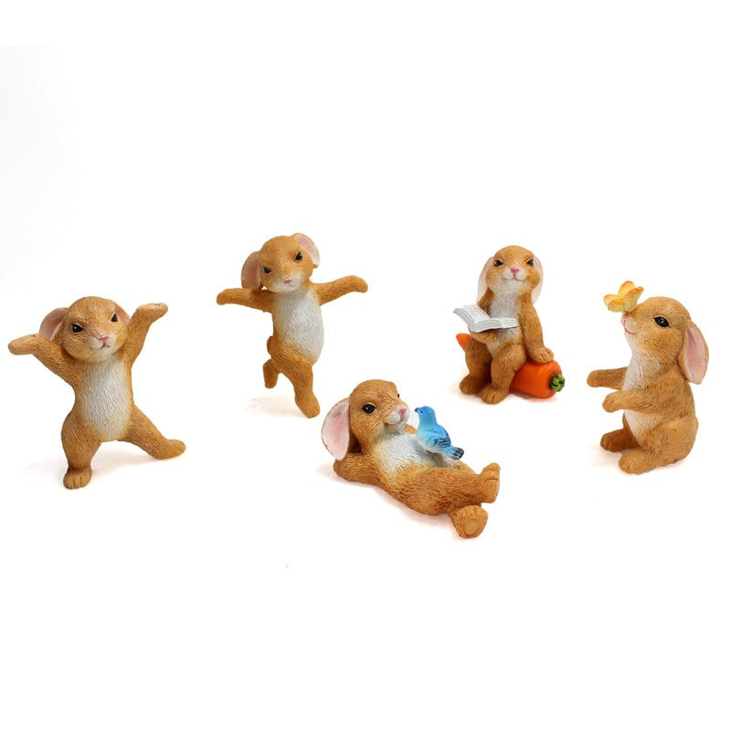 Resin Rabbit Garden Figurines Set of 5 for Outdoor Decor