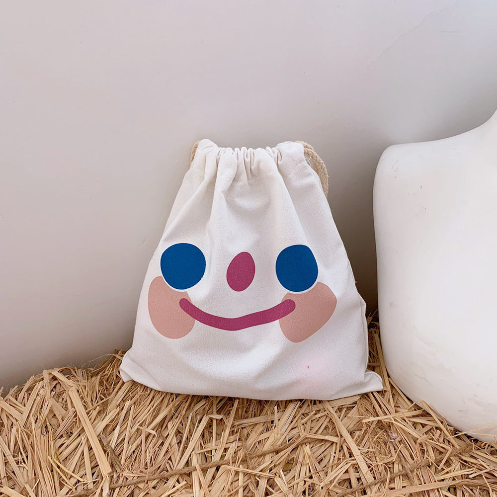 Cute Cloud Smile Drawstring Canvas Pouch Organizer