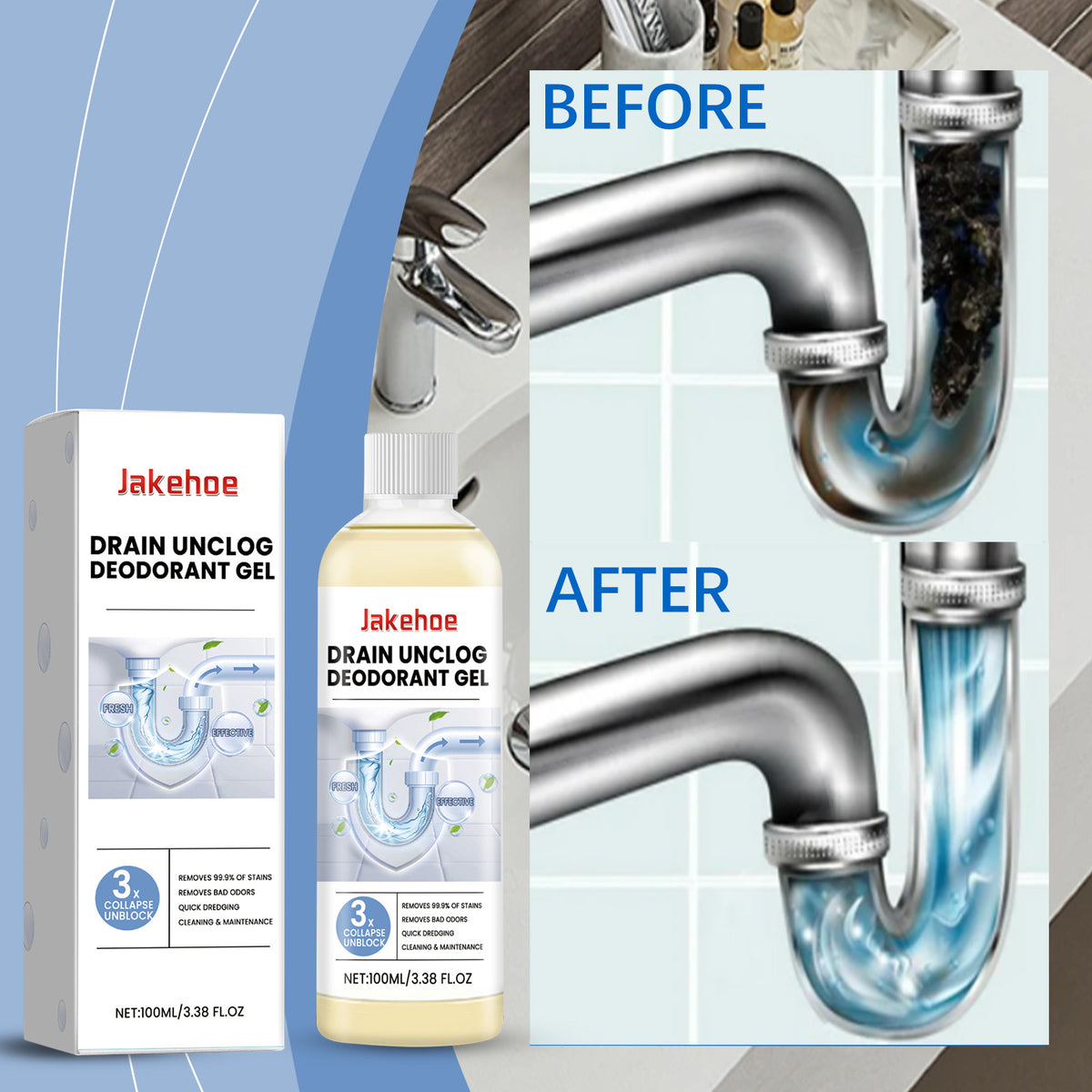 Drain Unclogging Gel for Slow Pipes and Drain Odors