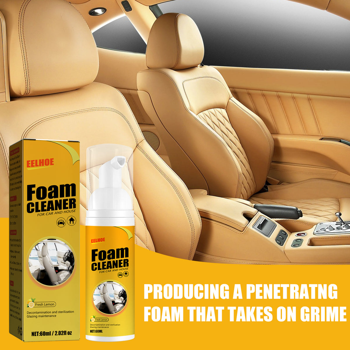 Foam Cleaner for Car Interiors & Household Surface Grime