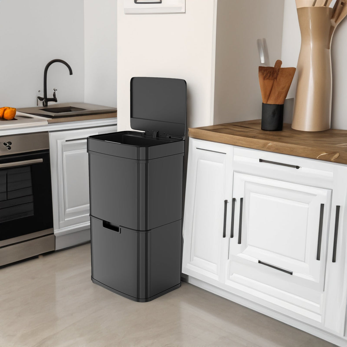 Hands-Free 62L Sensor Trash Can with Two Compartments