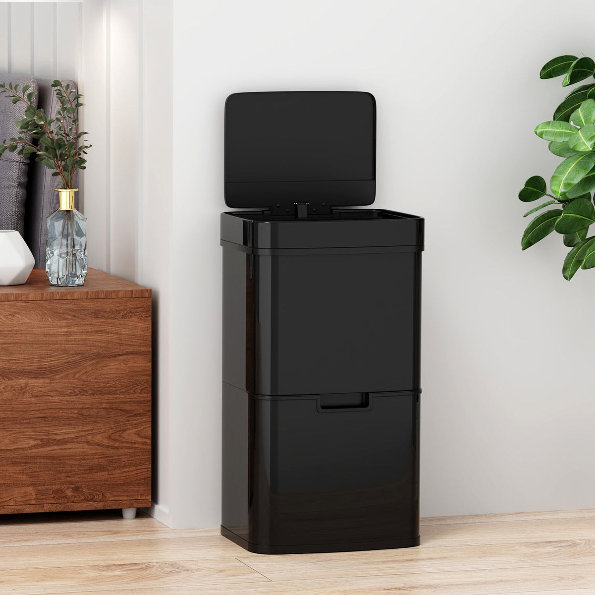 Hands-Free 62L Sensor Trash Can with Two Compartments