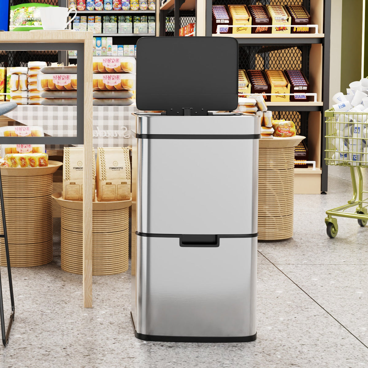 Kitchen Trash Can with Dual Compartments for Recycling