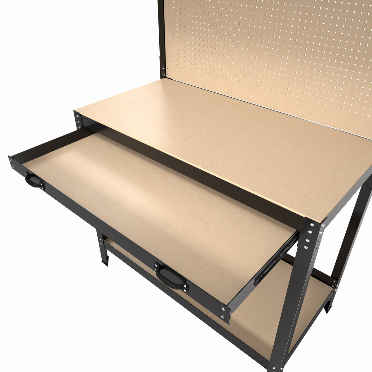 63-Inch Metal Workbench with Pegboard and Pull-Out Drawer