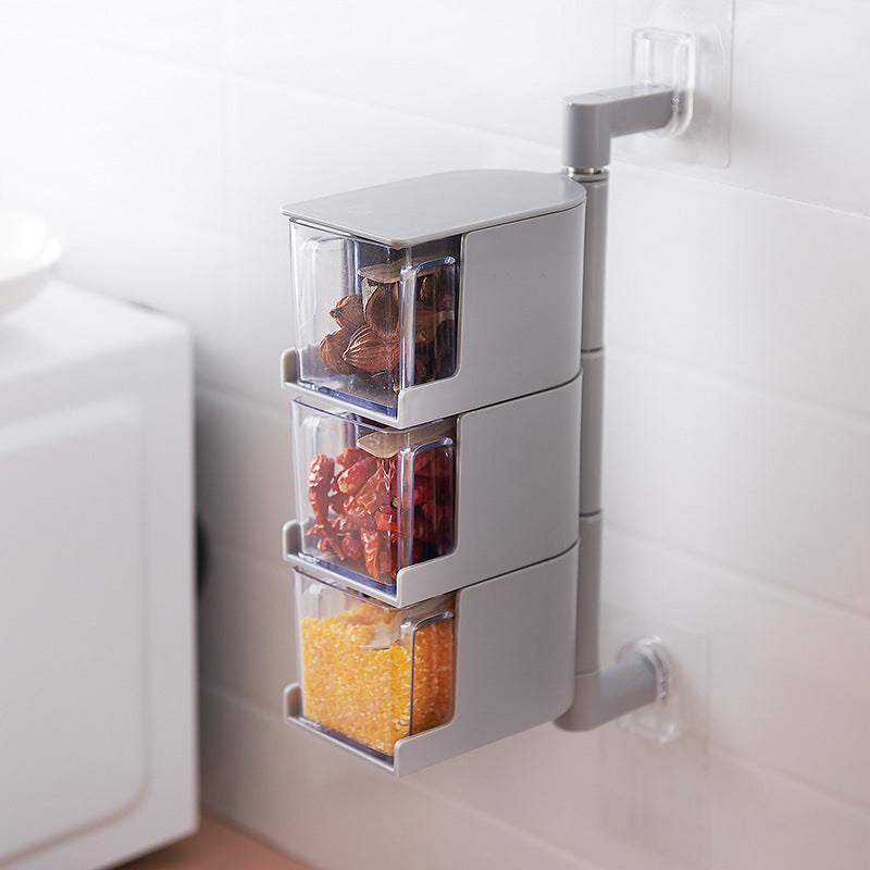 Wall-Mounted Spice Rack with Rotating Drawers, No Drilling