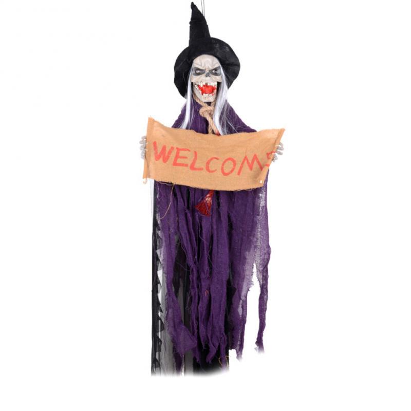 Hanging Ghost Decoration With Glowing Red Eyes Display