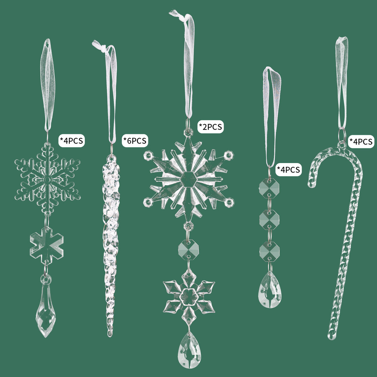 Christmas Acrylic Ornaments – 20-Piece Icy Sparkle Set
