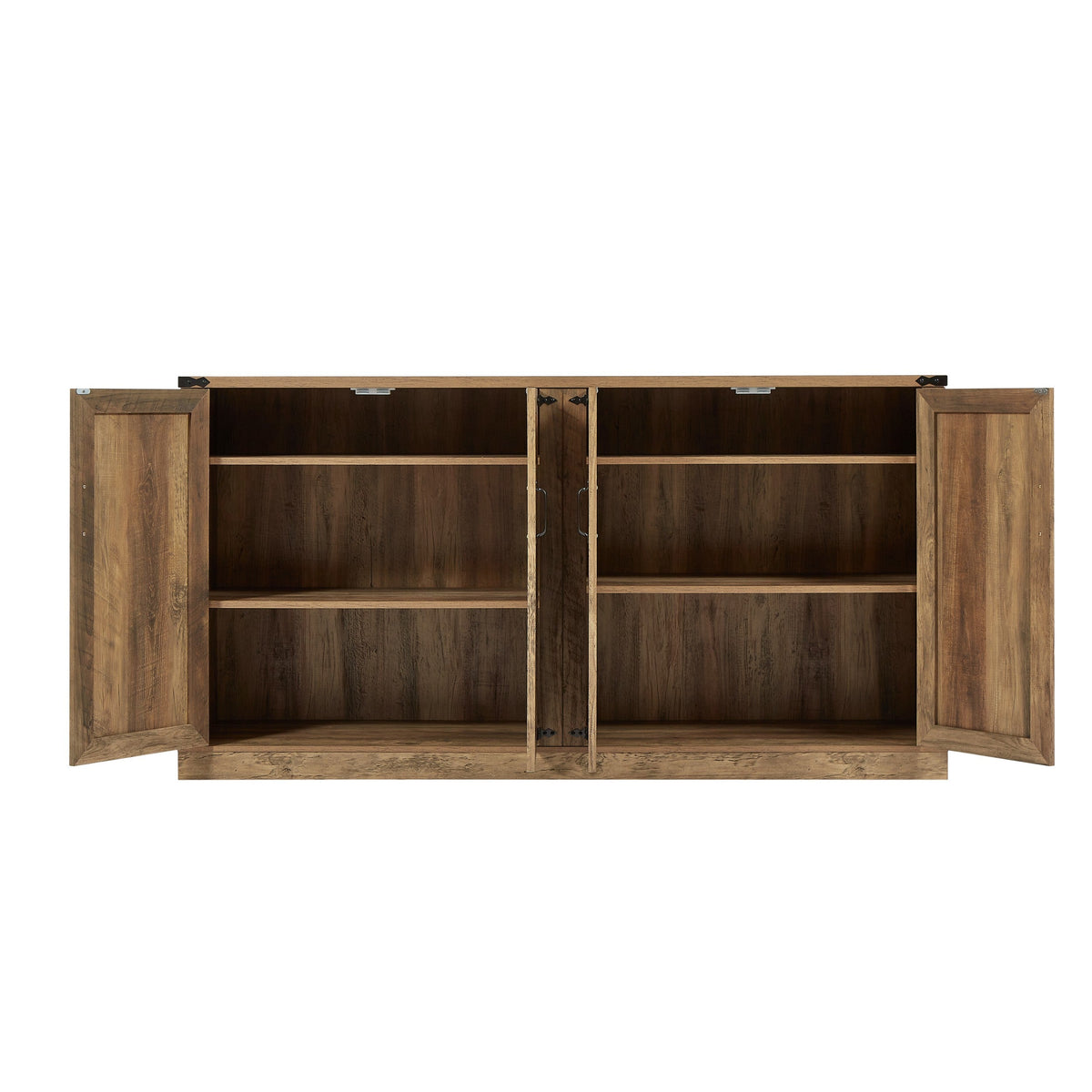 Rustic Oak Faux Rattan Sideboard Buffet, 65-Inch Storage