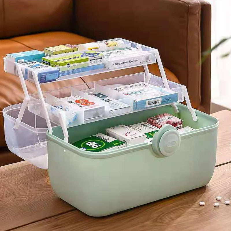 Clear-Lid Family Medicine Organizer with Fold-Out Trays