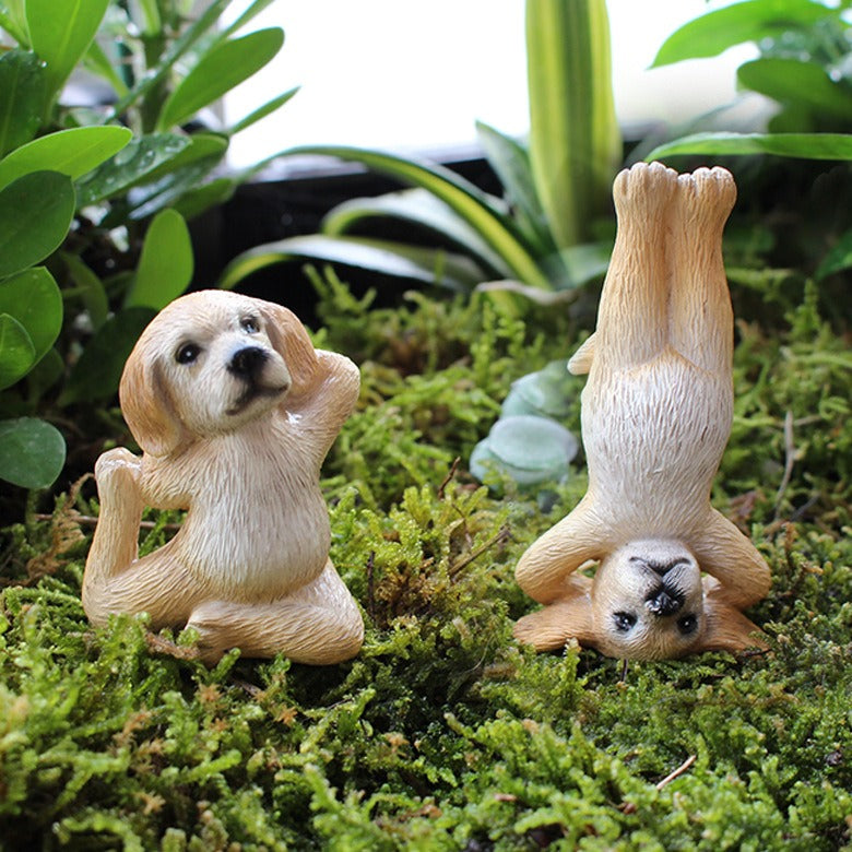 Mini Puppy Yoga Figurines for Garden and Plant Decor