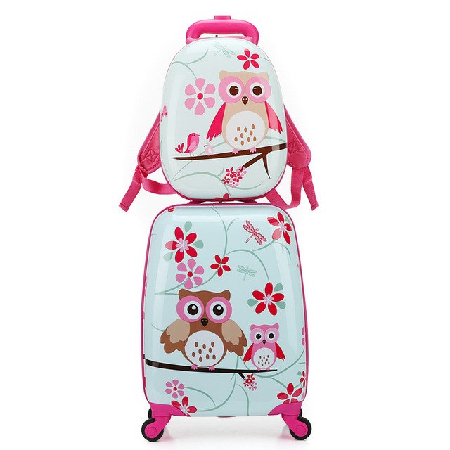 Kids Rolling Luggage Set: Cartoon Animal Spinner Suitcase