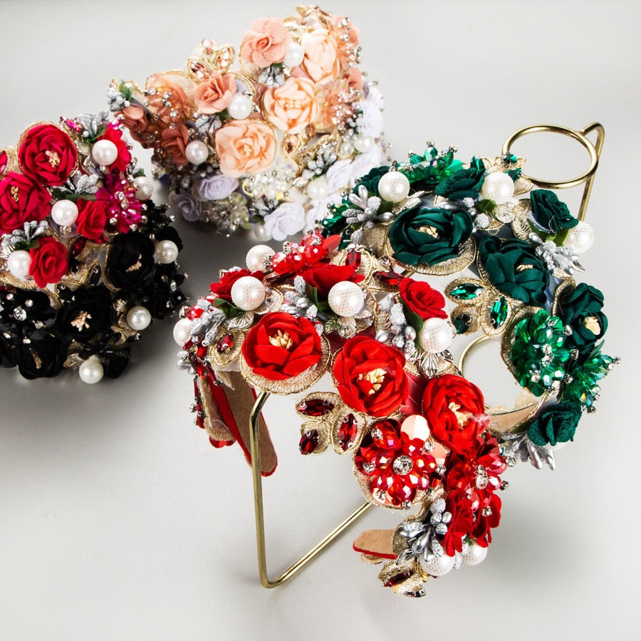 Luxury Floral Rhinestone Pearl Headband for Events