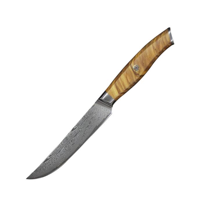 Damascus Steak Knives Set of 6 with Olive Wood Handles