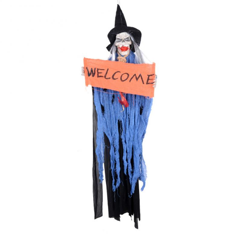 Hanging Ghost Decoration With Glowing Red Eyes Display