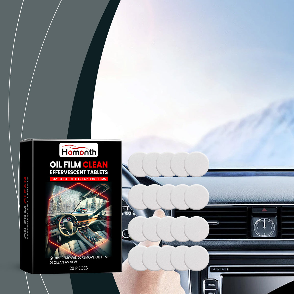 Windshield Oil Film Cleaner Tablets for Clearer Glass