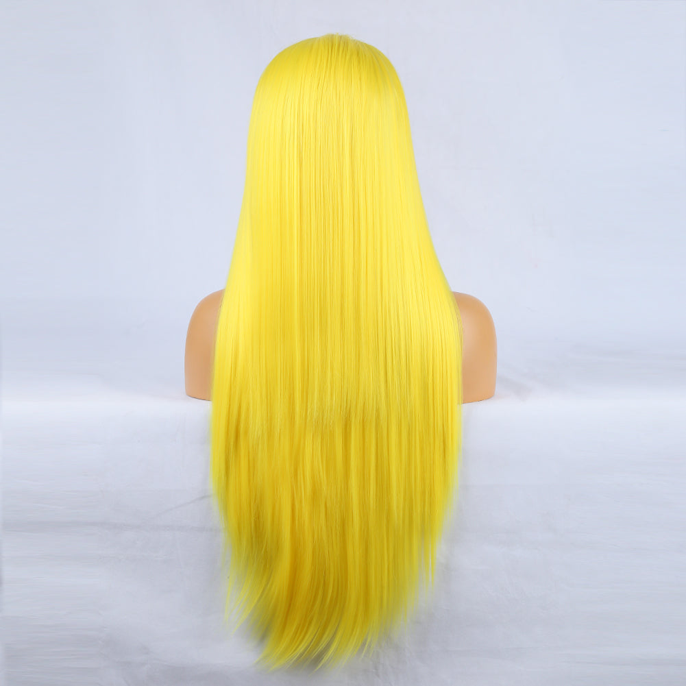 Yellow Lace Front Wig with Long Straight Bangs Hair