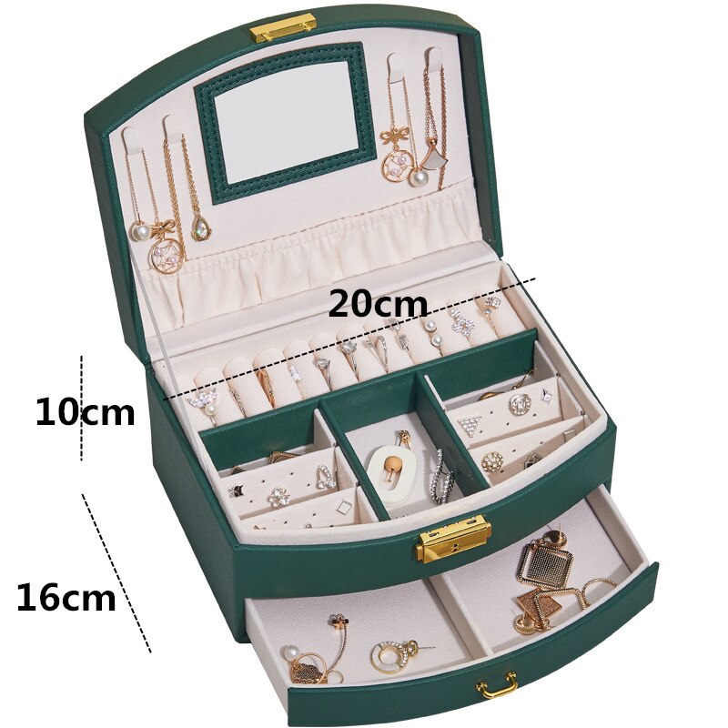 Leather Travel Jewelry Box with Mirror and Organizer