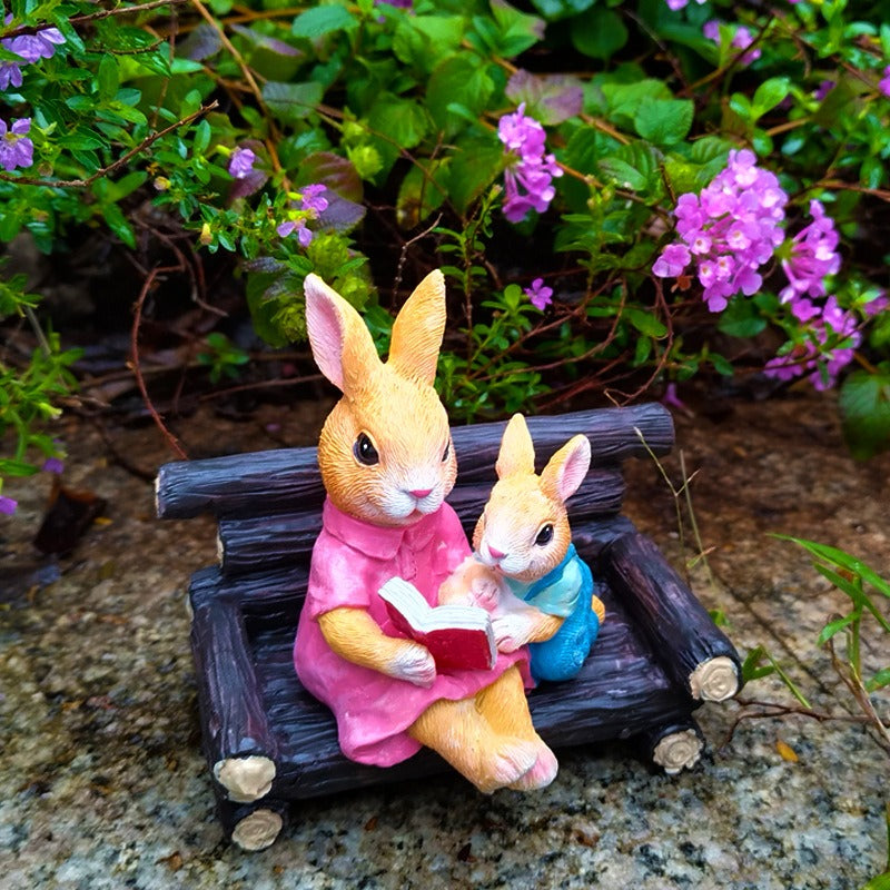 Garden Rabbit Figurine Reading Storybook for Cottage Decor