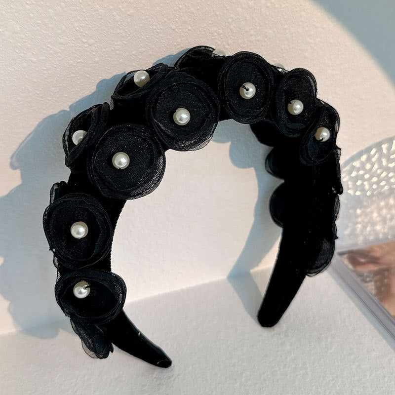Black Pearl Flower Headband for Elegant Occasion Style
