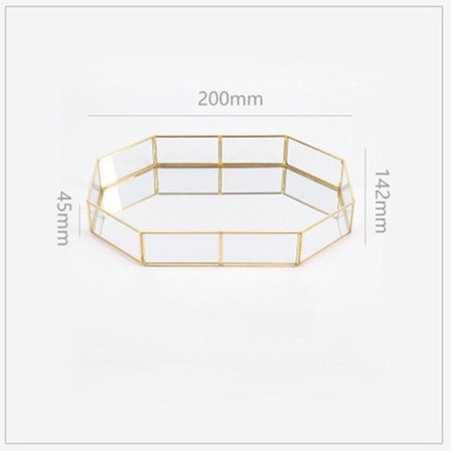 Geometric Brass Glass Vanity Tray Organizer for Perfume
