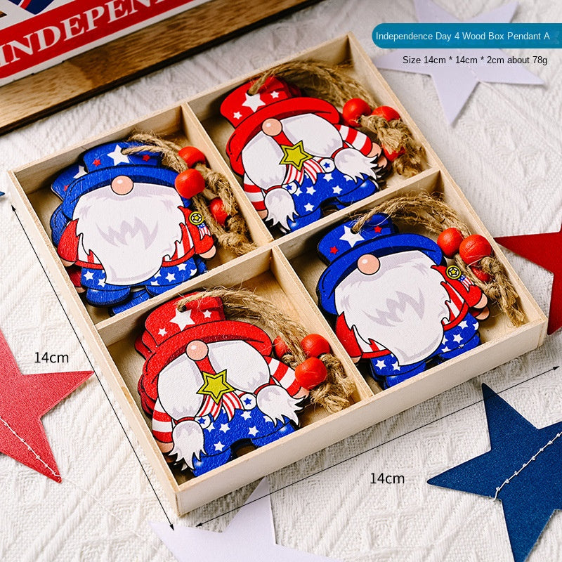 Wooden Gnome Ornaments for Patriotic Holiday Decor