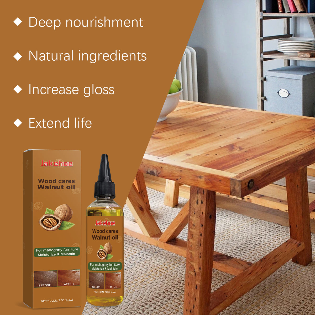 Wood Furniture Polish Oil for Natural Gloss & Care