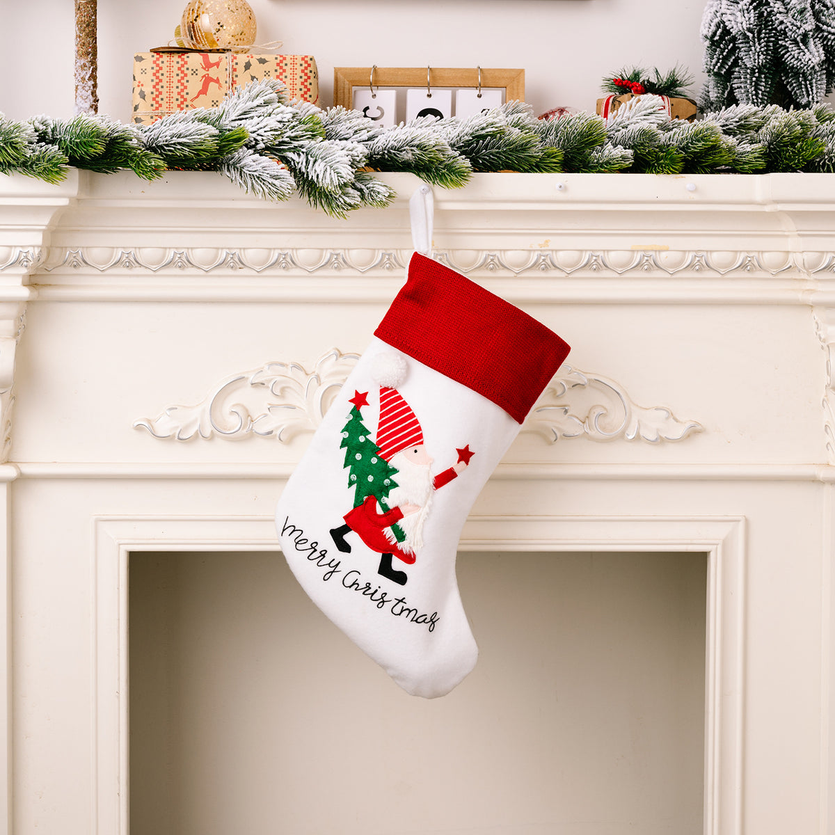 Embroidered Christmas Stockings, Santa & Tree Set