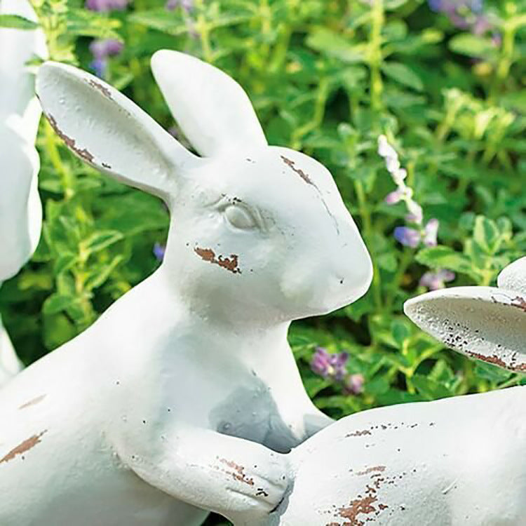 Easter Rabbit Garden Statues, Set of 4 Distressed White