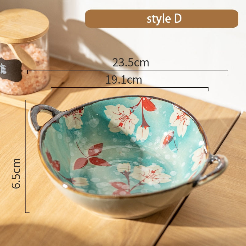 Handled Japanese Ceramic Noodle Bowl, Microwave Safe