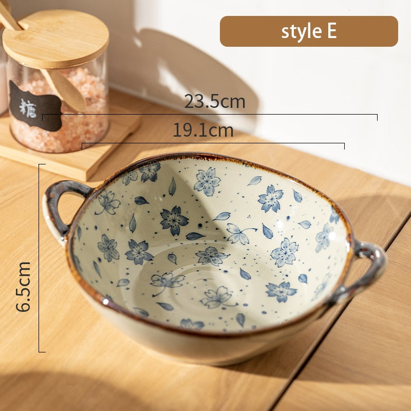 Handled Japanese Ceramic Noodle Bowl, Microwave Safe