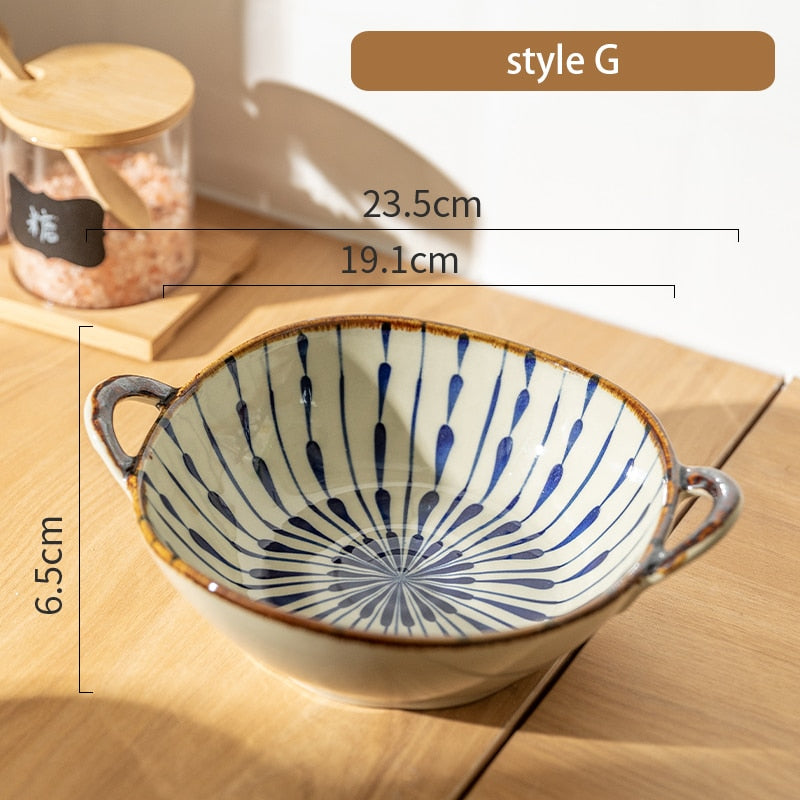 Handled Japanese Ceramic Noodle Bowl, Microwave Safe